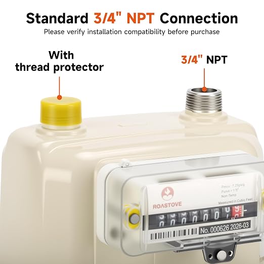 3/4" NPT Gas Submeter，Diaphragm Meter for Natural Gas, Propane Vapor, Air & Non-Corrosive Gases, Cubic Feet Readout, Aluminum Housing，Without Pulse Output