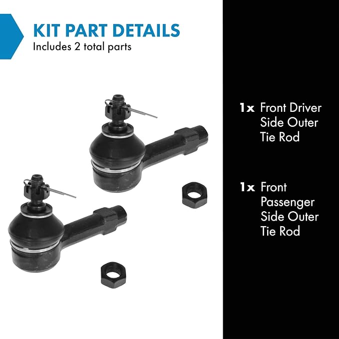 TRQ Front Outer Tie Rod Set 2 Piece Compatible with 1986-1994 Dodge Colt 86-94 Plymouth Colt 89-96 Eagle Summit 02-07 Mitsubishi Lancer 86-02 Mirage 14 16-17 i-MiEV