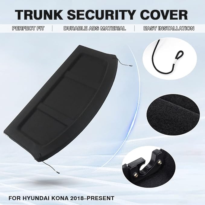 Powerty Cargo Cover for 2018-2023 Hyundai Kona Trunk Cover Trunk Shielding Shade for Kona Accessories Cargo Luggage Cover No Gap (Can Withstand Load)