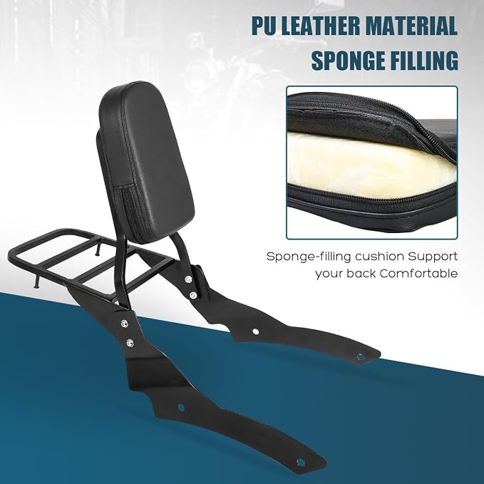 Passenger Backrest Sissy Bar with Luggage Rack Compatible with for 1996-2017 Yamaha Vstar 650 400 Custom 1997-2017 Dragstar 650 400 Custom Motorcycle Detachable Rear Sissy Bar Backrest