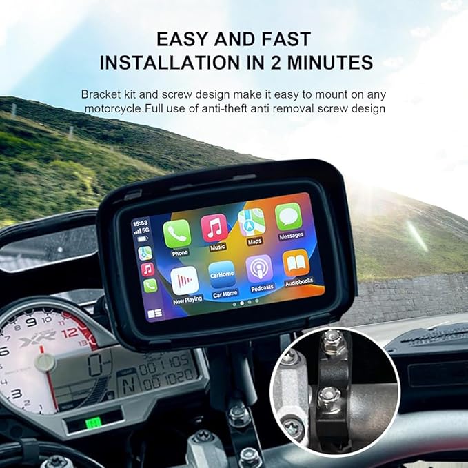 Sunweyer Portable Carplay Wireless Android Auto for Motorcycle,5 Inch IPX7 Waterproof Touchscreen,Auto GPS Navigation,5G Dual Bluetooth,Support Siri/Google Assistant