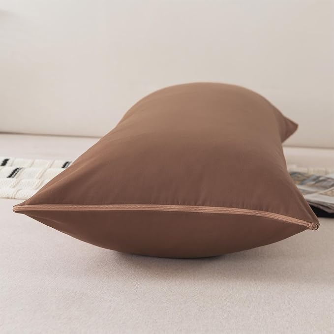 WhatsBedding Memory Foam Body Pillow with Breathable Zippered Cotton Cover, Full Body Pillow for Adults, Long Pillow for Sleeping, Firm Breathable Fluffy Supportive-Mocha Brown