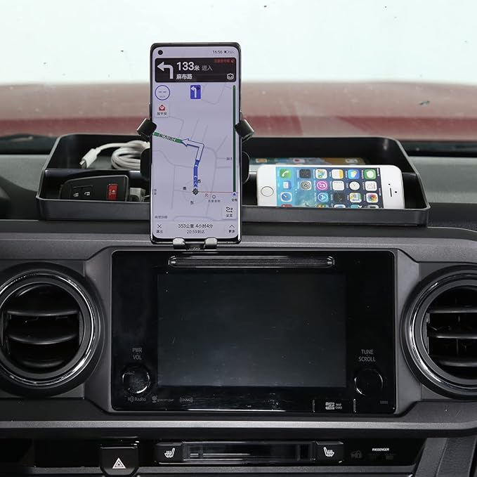 CHEAYAR Portable Electronic Device Mount for Tacoma 2016-2023, Dashboard Organizer Tray with Phone Holder, Storage Box Container for Key Card Navigation Sunglasses