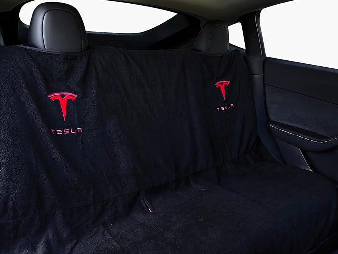 Compatible with Tesla Model Y Juniper/3 Premium Towel Car Rear Seat Cover - Breathable & Waterproof - Machine Washable, Seat Protector for Dog, Pets, Sweat from The Gym (Black)