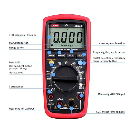 UNI-T UT139C Digital Multimeter Auto Range True RMS Meter Handheld Tester 6000 Count Voltmeter Temperature Test
