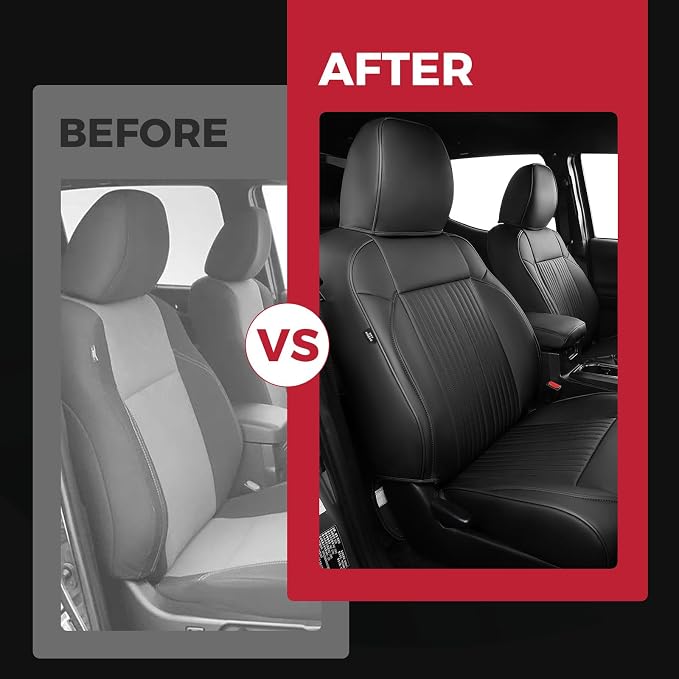 FREESOO Leather Car Seat Covers Fit for Toyota Tacoma 2016-2023 Full Coverage Seat Cover for Double/Crew Cab SR/SR5/Limited/TRD Pro/TRD Sport, Pickup Truck Seat Covers (5 Seats, Black)
