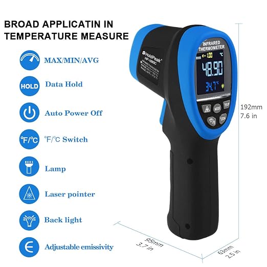-58~3272°F High Temp Thermometer Pyrometer,Industrial Laser Thermometer Gun 50:1 with Flashlight,LCD Color Screen/Max/Min/AVG,High Heat Thermometer for Engine, Kiln, Forging