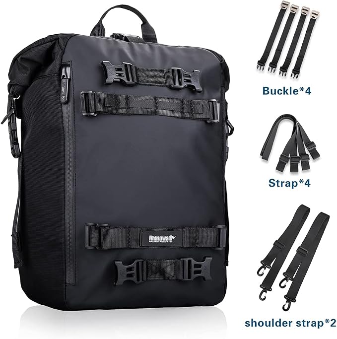 Rhinowalk Motorcycle Tail Bag 20L Motor Travel Luggage Waterproof Motorbike Rear Rack Trunk Storage Bag - Black