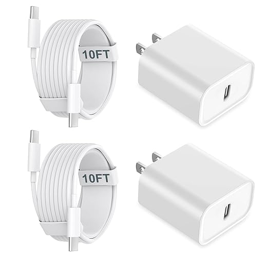 iPhone 17 16 15 Charger Fast Charging, 2Pack 20W Apple USB C Charger Block Plug Brick 10FT USB C to USB C Cable Cord Compatible with iPhone 17e/17 Pro Max/17/16Pro Max/16/15 Plus/15, iPad Pro/Mini/Air