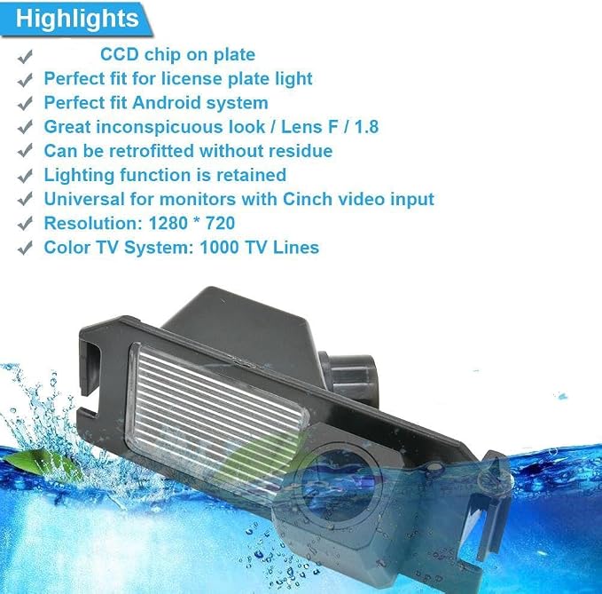 1280*720 Pixel HD Car Waterproof Backup Rear-view License Plate Reverse Parking Camera, for Hyundai I30 Veloster i20 i10 Solaris/Genesis Coupe/Kia Soul kia ceed/Kia Picanto/Niro/Rohens Coupe Tiburon