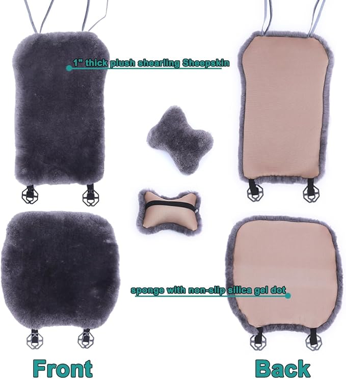 OGLAND Fuzzy Fluffy Fur Sheepskin Car Seat Covers for Universal Auto Seat Cushion Auto Accessories, for 1 Front Seat(3 Pack Front, White)