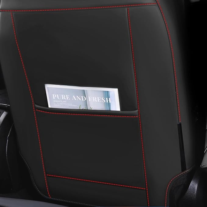 Arazi Fit for 98% of Mazda Seat Covers, 360° Full Wrap Original Seat Cover, Waterproof Nappa Leather Seat Covers with Big Space Storage Pocket Seat Protector（2 Seats Luxury, Black&Red Line）