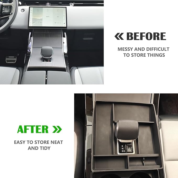 Black Rubber Car Center Console Gear Shift Storage Box Compatible with Land Rover Range Rover Evoque L551 2024-2025 Central Storage Box Phone Box,Gear Shift Organizer Tray Car Accessories