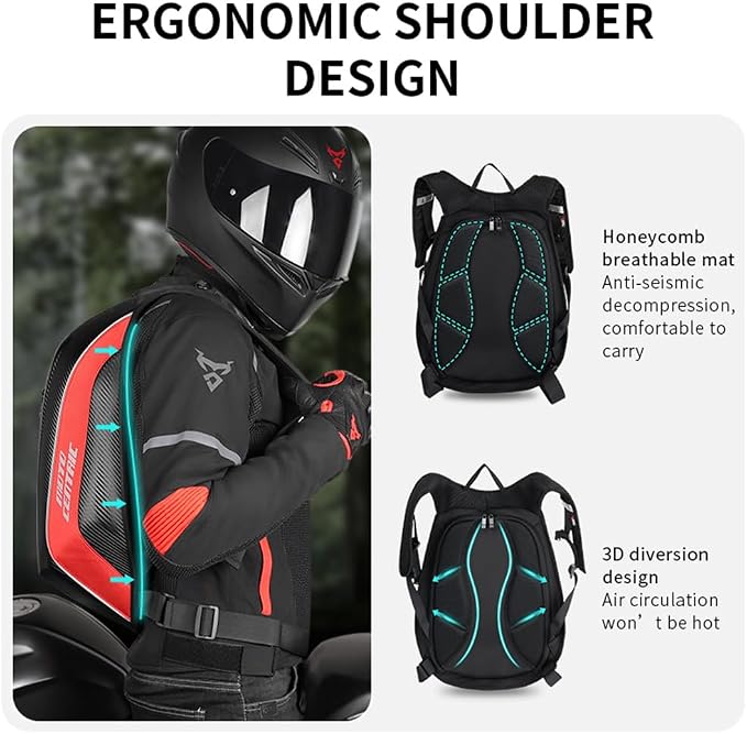 Motorcycle Backpack Waterproof Large Capacity Carbon Fiber Rider Backpack Hard Shell Reflective Motorbike Travel Suitcase Light Version (Green)