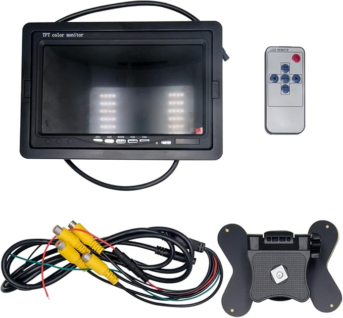 Vehicle On-Dash Backup Monitor, 7" LCD 4CH Color Car Rearview Monitor Screen fits Reverse Backup Parking