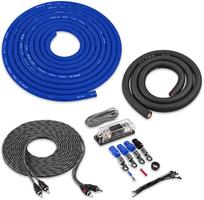 Belva True 1/0 Gauge AWG Premium CCA Complete Amplifier Wiring Kit with OFC 2-Channel RCA Cable - BAK02BL Blue