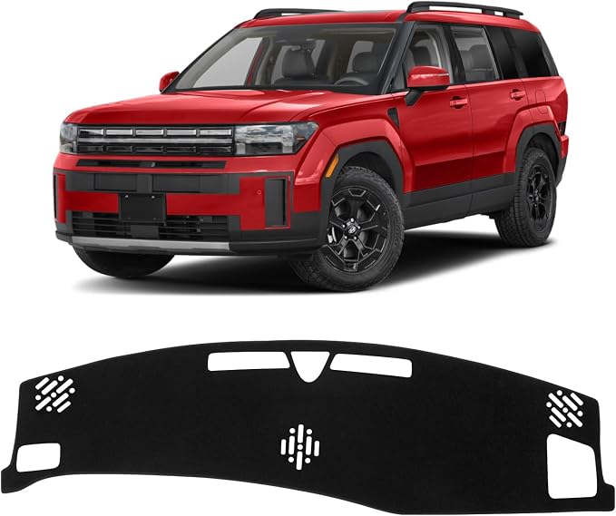 KUST Black Dash Cover for Hyundai Santa Fe 2024 2025 2026 (Without HUD) Polyester Dashboard Cover Non-Slip Interior Accessories for Hyundai Santa Fe Custom Fit Dash Mat Sunshade Windshield No Glare