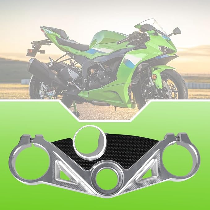 ONE.K.S Motorcycle Triple Tree Forks Top Clamp Front End Upper Top Steering Clamp Fit for Kw-asaki ZX6R 2019-2026 European Version Triple Tree Uplink CNC Aluminum (Silver-TX)