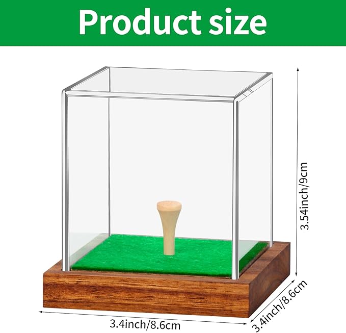 Hooqict Golf Ball Display Case Clear Acrylic Golf Ball Case Display with Wood Base & Tee Ball Holder Stand UV Protected Square Cube Box Single Ball Storage Golfball Collections