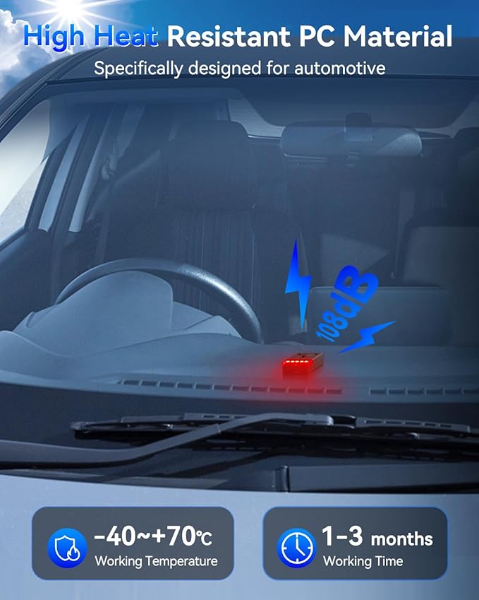 108dB Car Alarm System, Car Anti-Theft Vibration Sensor Alarm & Red Light, 2 Wireless Remote, Anti Theft Vehicle Device with Magnetic Install Design for RV, SUV, Truck (Upgrade 4.0)
