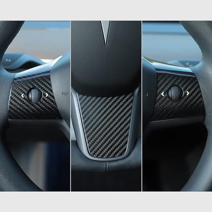 TPARTS Real Carbon Fiber Steering Wheel Cover for Tesla Model3 ModelY 2018-2023 Interior Modification Auto Steering Wheel Accessories (Glossy Black)