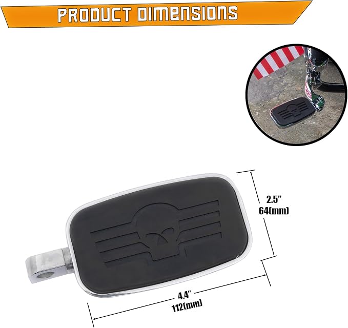 Kinglemc Front Rider Rear Passenger Position Floorboards Footboard Footpeg for Harley Dyna Touring Softail Sportster 883 1200 (Silver, Skull 7.2 * 2.5")