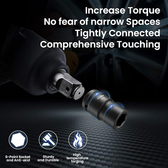 1 Inch Drive Deep Impact Socket Set, 9 Pieces Jumbo Impact Socket Sets, 6-Point, Metric Sizes (26, 27, 29, 32, 35, 38, 41, 46, 50mm), CR-Mo Steel (1 Inch-Metric)