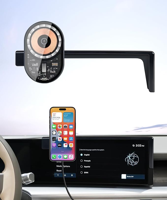 Wireless Charging car Phone Holder for Hyundai Ioniq 9 2025 Accessories 12.3 inch Screen Fixed Clip,360° Rotation car Phone Mount Compatible with MagSafe