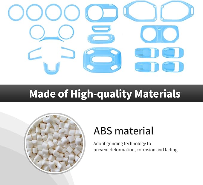 21PCS Light Blue Interior Trim Kits Fit for 2018-2023 Jeep Wrangler JL JLU & Gladiator JT 4Door Interior Decor Accessories Dashboard AC Headlight Switch Roof Speaker Inner Door Bowl Steering Button