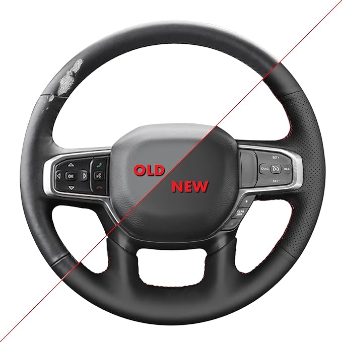 MEWANT Hand-Stitched Steering Wheel Cover Wrap for Dodge Ram 1500 2019-2023 Steering Wheel Accessories for Dodge Ram(Backsides Without Buttons)