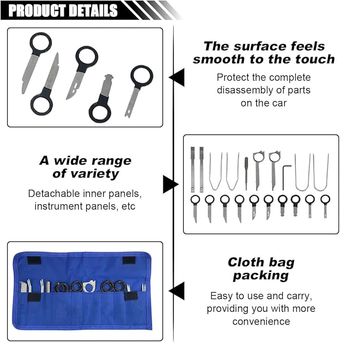 LAINLOY 20PCS Car Radio Removal Tool Kit, Professional Tooling Car Audio Stereo CD Player Removal Key Kit, Universal Radio Removal Pry Tool Kit for Most Cars and Trucks (Blue)