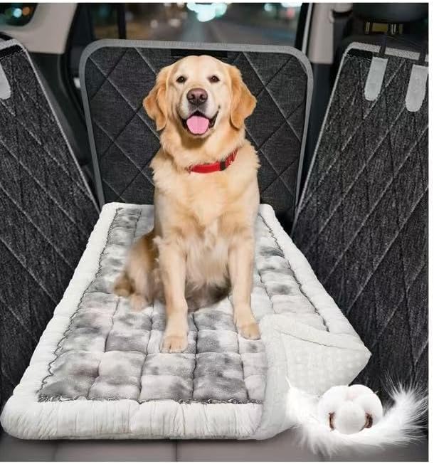 Bundle-2 Items,Thickened Dog Bed for Car Back Seat,Upgraded Bottom Non-Slip,Fits Hard Bottom car seat Cover for Dogs,Premium Mixed Color,Dog Car Seat Cover