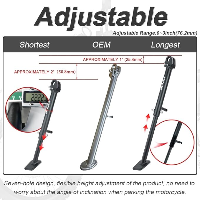 Xitomer Adjustable Kickstand Fit for 2025 KLX300 2024 KLX 300 2026 Side Stand 3 inch Adjustable Motorcycle Kickstand