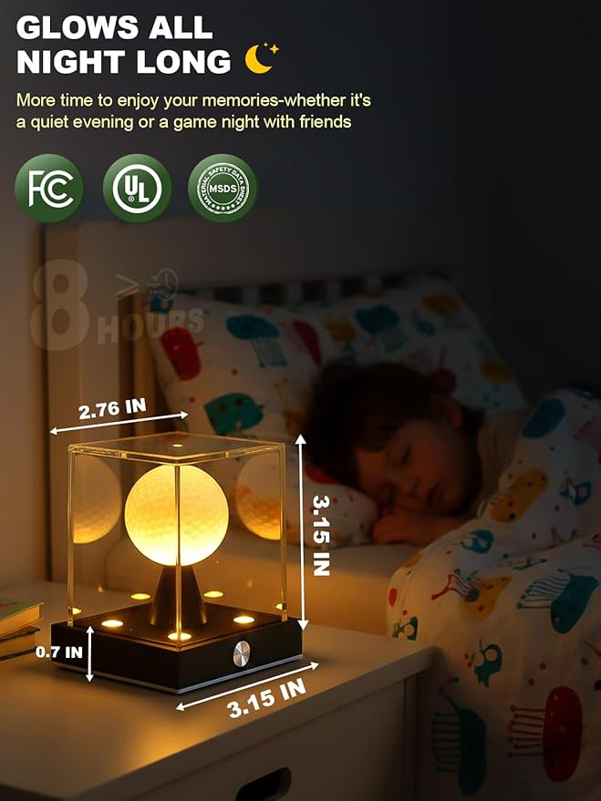 JupDec Cordless LED Golf Ball Display Case, Clear Acrylic Single Golf Ball Stand with 10 Color Light up, Autograph Cube Showcase with Memory Function, Ideal Gift for Sports Fans