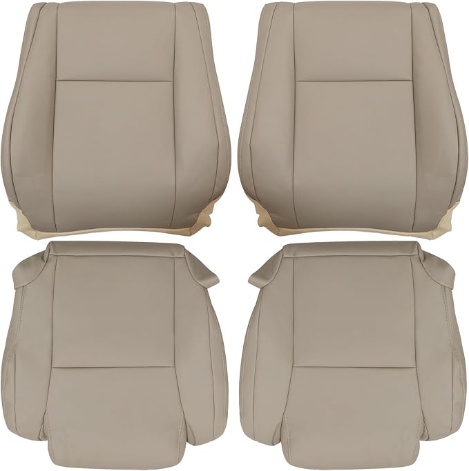 SecosAutoparts Driver & Passenger Bottom & Top Replacement Microfiber Leather Seat Covers #44 Sand Beige Tan Compatible with Toyota Tundra Sequoia Based SR5 Limited 2007 2008 2009 2010 2011 2012 2013