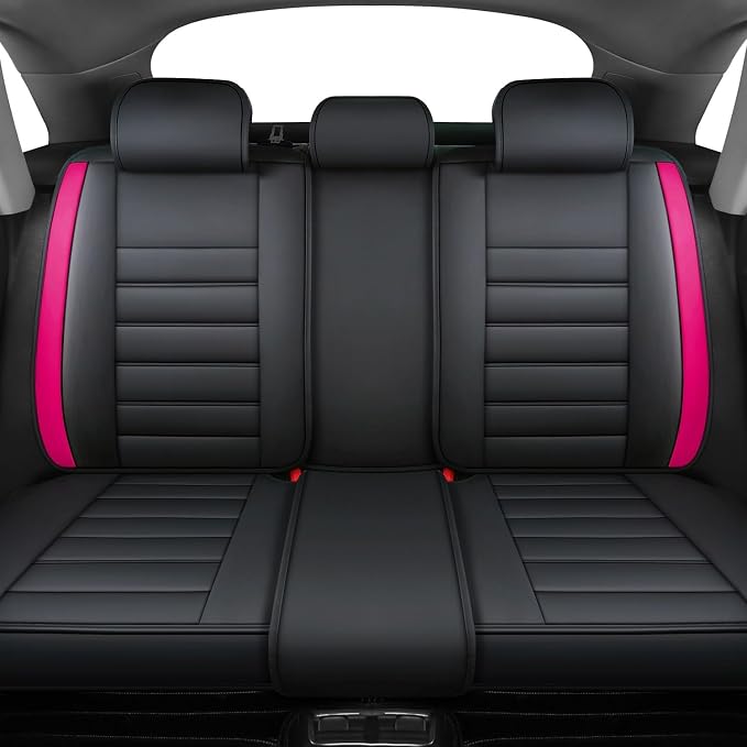 Quiln-03 Leather Seat Cover 5 Seat Full, Universal Suitable for Most Cars, SUVs, Pickup Trucks, Airbag Compatible Car Seat Cushion Covers (Black&Rose)