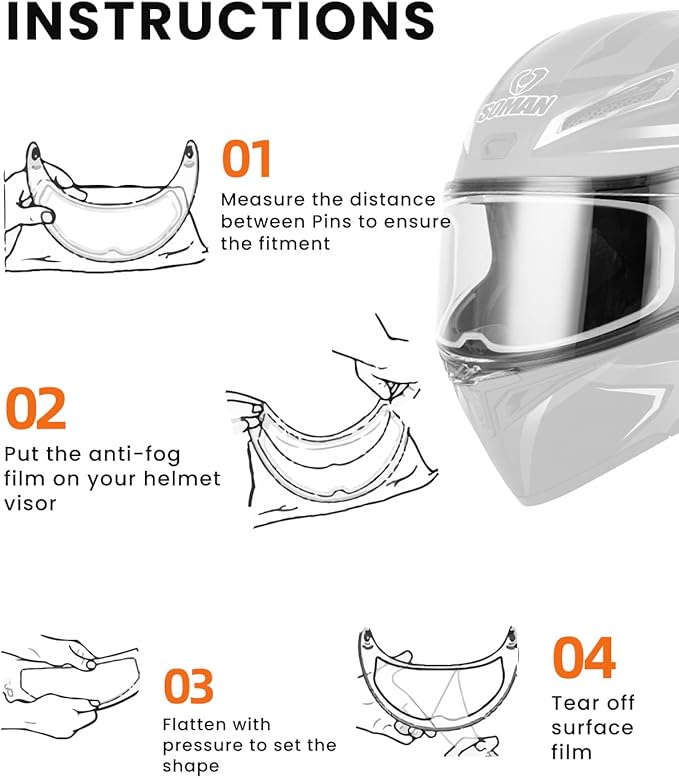 Soman Universal Motorcycle Helmet Anti Fog Film, 1 Pack Anti-fog Film for Motorcycle Helmet Visor Shield Compatible with XD-4 MX-9 XG 100 K6 I90 Strada II (Clear)