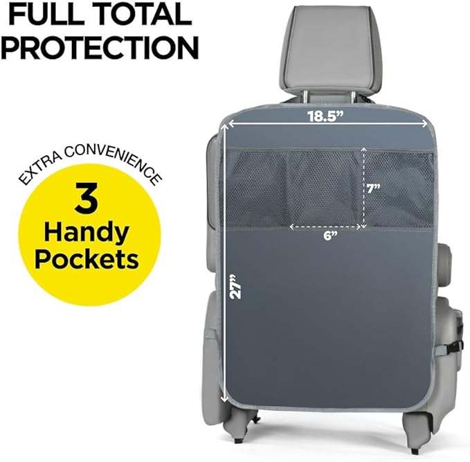lebogner Back Seat Cover for Kids + 3 Pocket Storage Organizer, 2 Pack X-Large Multifunctional Kick Mats Backseat Protector, Car Seat Back Protectors for Vehicles to Protect from Dirt & Scuffs, Grey