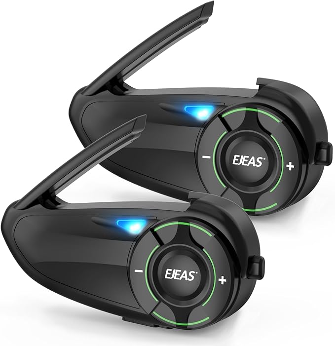 EJEAS Q8 Motorcycle Helmet Bluetooth Intercom, New Mesh 3.0 Group Intercom System with Music Sharing and Channel Switching for 6 Riders Talking at The Same Time (2 Pack)