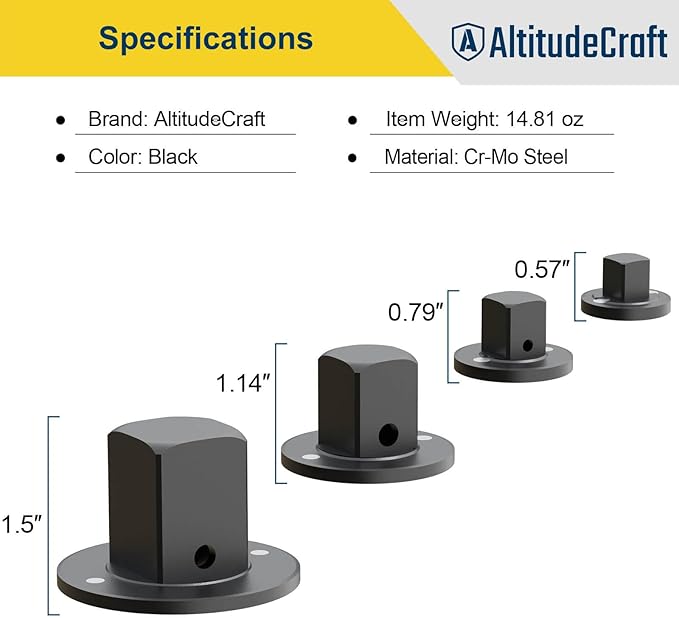 Low Profile Impact Socket Adapter Set, Drive Ratchet Adapter Set, Designed for Tight Spaces, 3/8" to 1/2", 1/4" to 3/8", 3/4" to 1", 1/2" to 3/4", 4PC