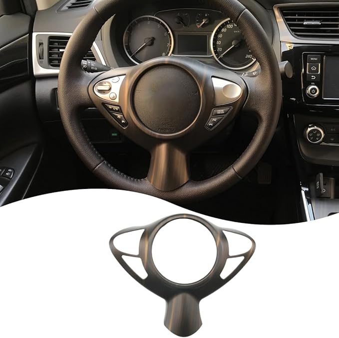 MUXEE Steering Wheel Button Frame,for Nissan Sentra 2016 2017 2018 2019 - ABS Wood Grain Sport Steering Wheel Frame Cover Steering Wheel Button Wrap Accessories