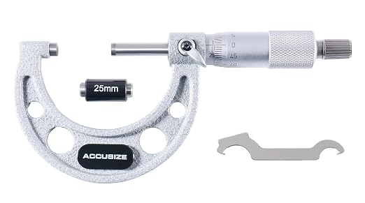 Accusize Industrial Tools Outside Micrometer, 25-50mm, EG00-0050 | 25-50mm, Ultra-Precision, Carbide Tipped, M-Type, Resolution 0.01mm, Ratchet Friction Thimble, Solid Storage Case