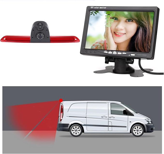 Top Mount Brake Light Reverse Backup Camera Double Rear View Camera Two Lens Camera+7 inch LCD Monitor for Mercedes Benz Sprinter W906/VW Crafter Caravelle 2007-2015