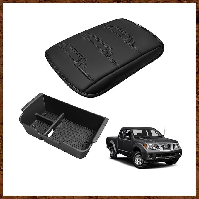 Muslogy Center Console Organizer & Armrest Cover Compatible with 2005-2021 Nissan Frontier Middle Console Divider Storage Box Armrest Pad Cushion Regular Thick