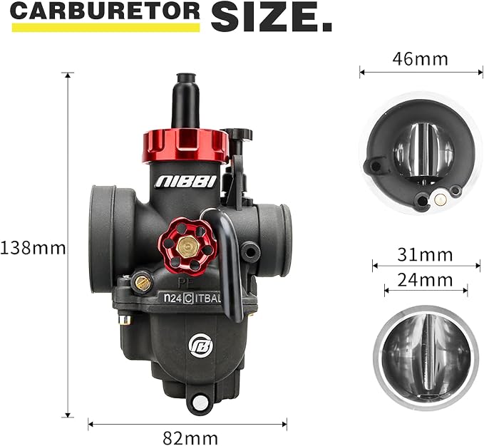 NIBBI Carburetor PE24,24mm Carburetor Performance Kit with Air Filter For Dirt Pit Bike Mini Bike Motorcycle GY6