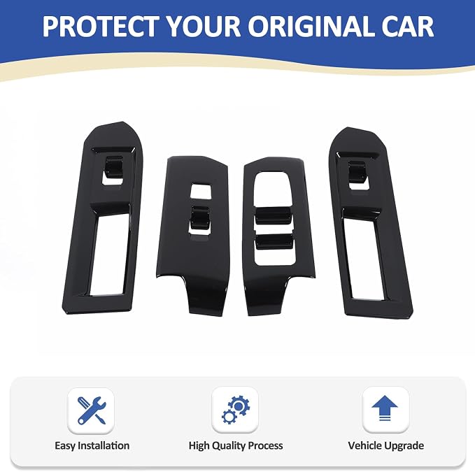 Daeiclru Window Lift Switch Panel Cover Compatible with Toyota Tacoma 2024 2025, Pickup Truck Door Power Window Glass Lift Switch Button Protection Cover Interior Accessories (Glossy Black)