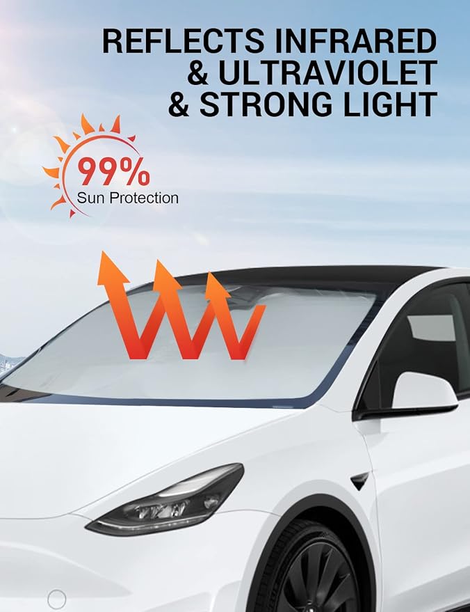 BASENOR Tesla Model Y Windshield Sunshade and Model Y Rear Center Console Organizer