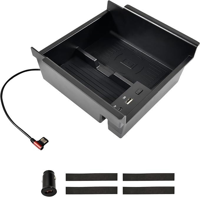 Wireless Charger for Toyota 4runner 2010-2024, Center Console Organizer Tray USB-A USB-C Fast Wireless Charging Pad Armrest Storage Box for Toyota 4runner 5th Gen SR5 TRD Accessories