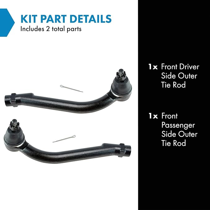 TRQ Front Outer Tie Rod Set 2 Piece Compatible with 2007-2010 Hyundai Elantra 10-13 Kia Forte 10-16 Forte Koup