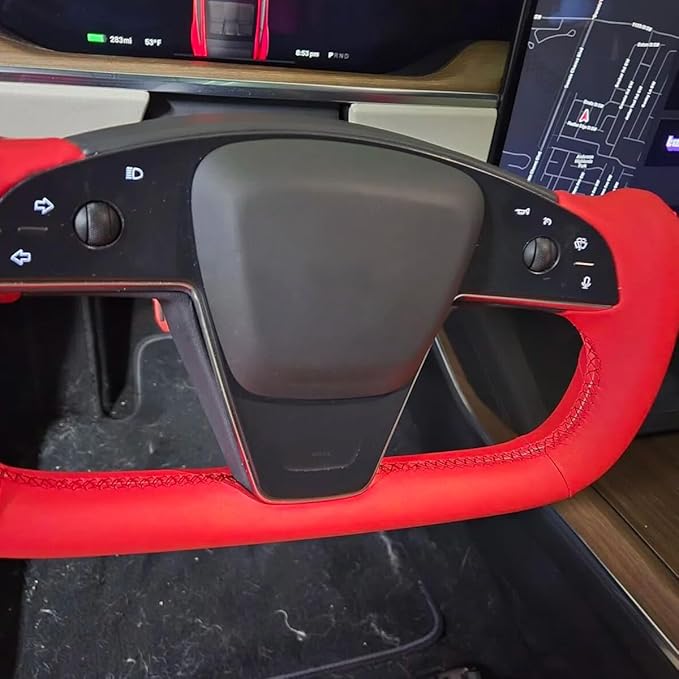 MEWANT DIY Red Smooth Artificial Leather Steering Wheel Cover for Tesla Model S Yoke 2021-2023 Model X 2021-2023